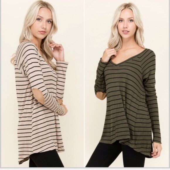 Tops - Thermal Stripe V-Neck With Patches in Char…